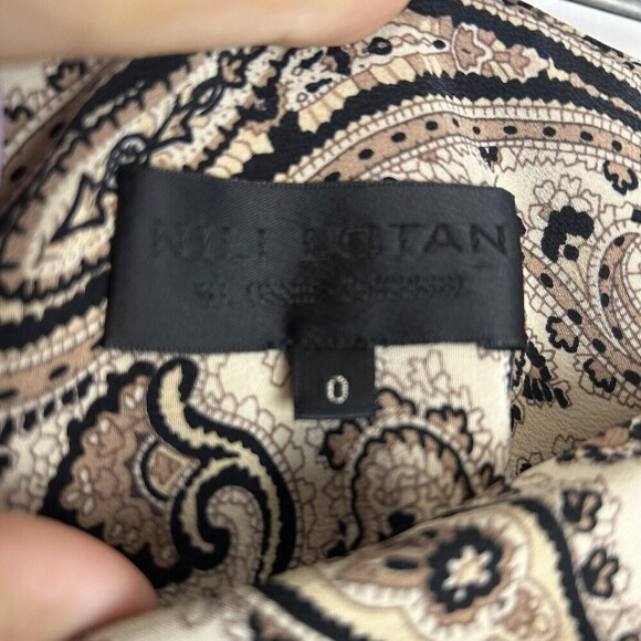 NILI LOTAN size 0 Moscow Pant Black & Beige Paisley pleated cropped SILK boho - Picture 6 of 8